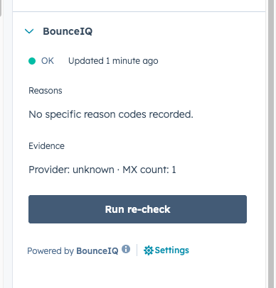 Image showing BounceIQ validating a contact